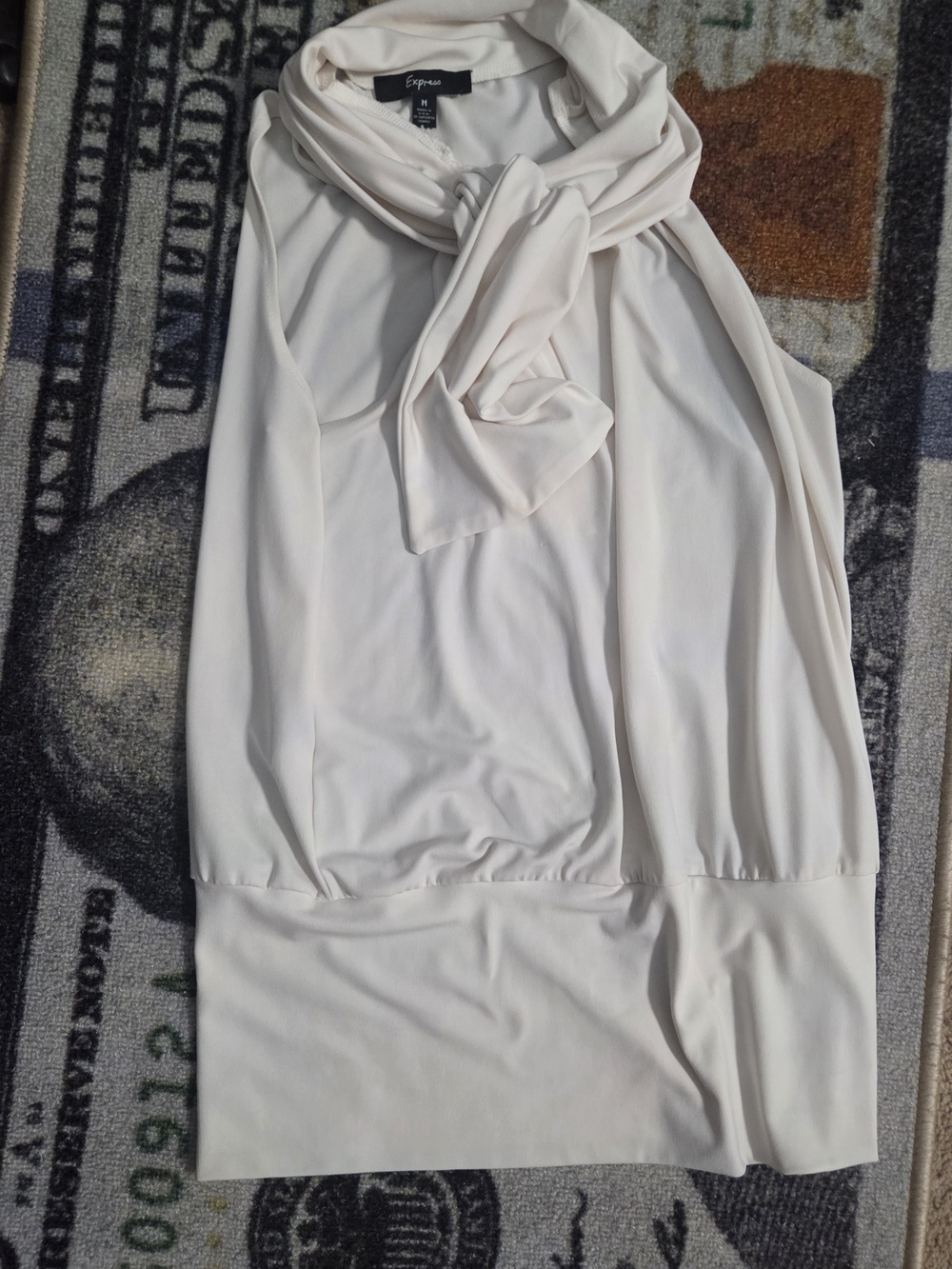 Express Off-White Sleeveless Scarf-Neck Blouse
